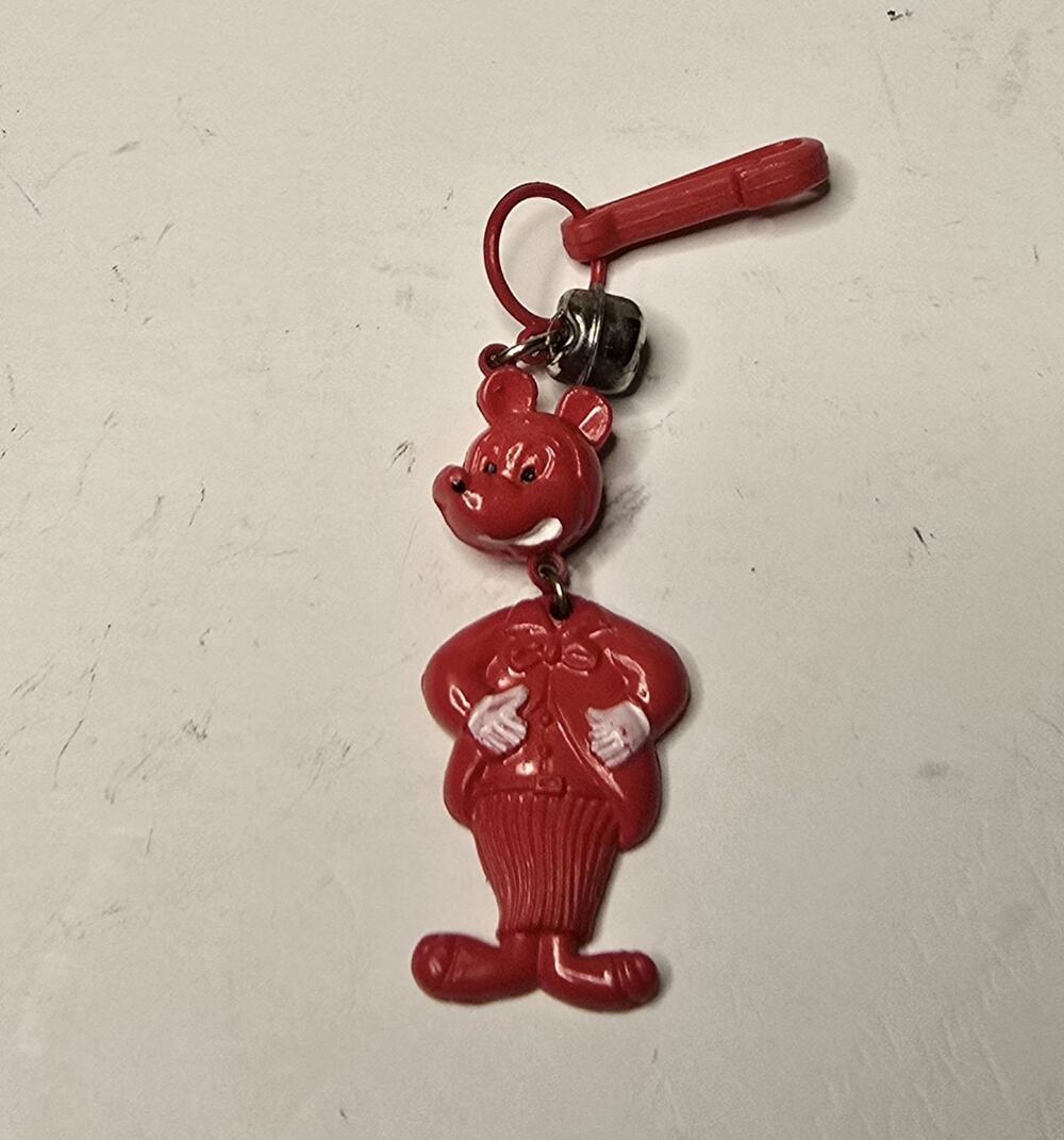 Plastic Bell Charm Mickey Mouse Red Necklace RARE 1980's